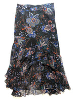 VERONICA BEARD Tiare Ruffled Silk High Low Paisley Skirt Black (MSRP $548)