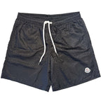 MONCLER Mens Satin Jacquard Logo Swim Trunks Shorts Black M (MSRP $530)