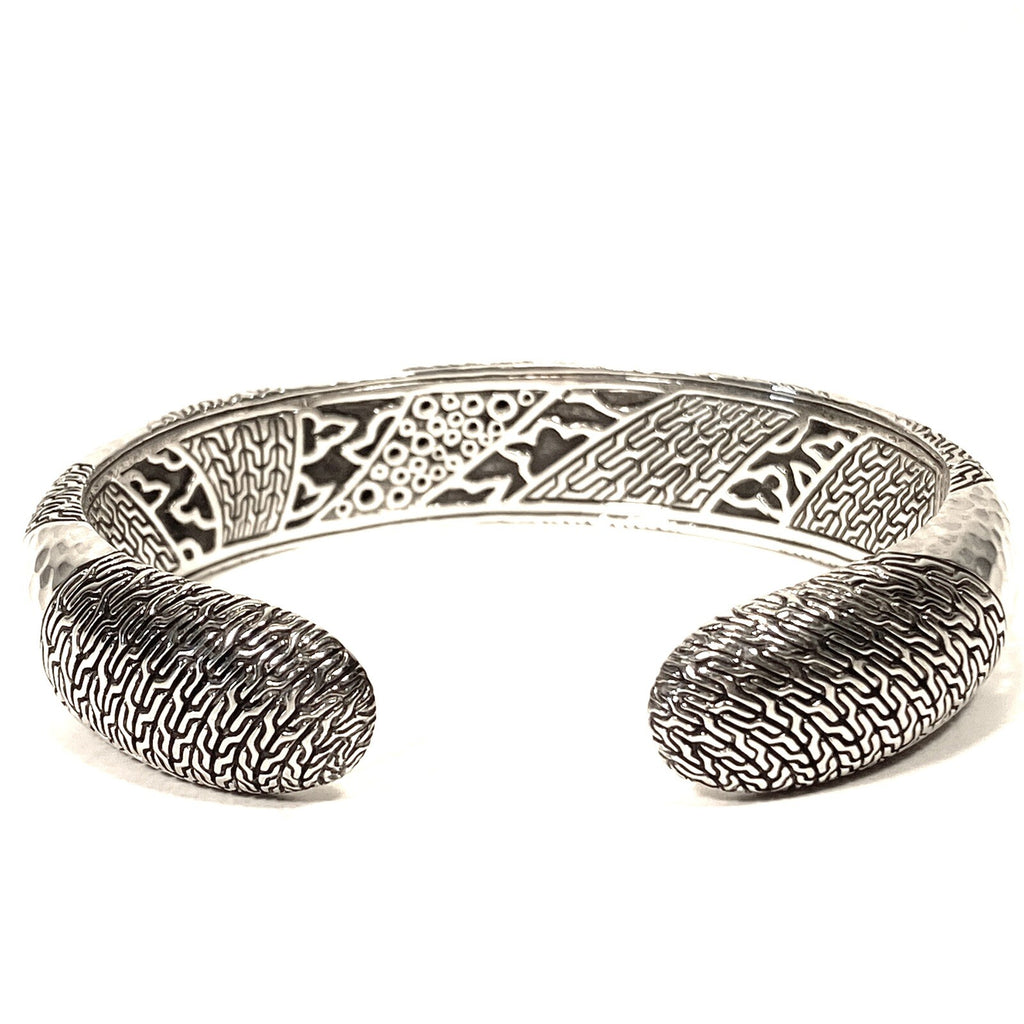 JOHN HARDY Womens .925 Silver Black Sapphire Spinel Hammered Cuff L -MSRP $1,650