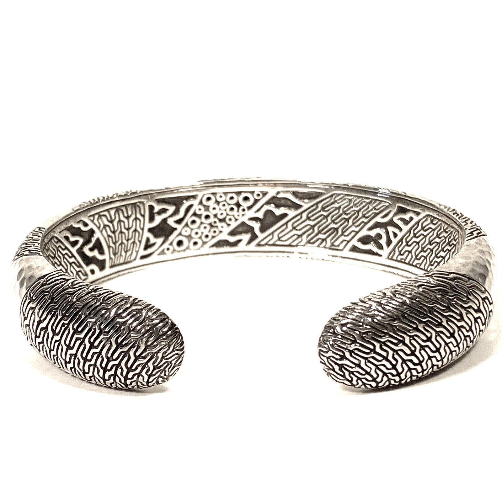 JOHN HARDY Womens .925 Silver Black Sapphire Spinel Hammered Cuff L -MSRP $1,650
