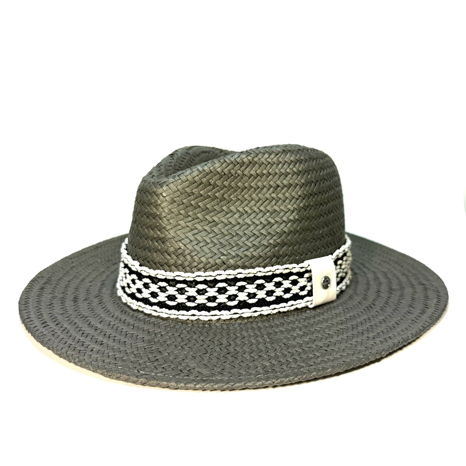 RAG & BONE Womens Packable Straw Net Band Fedora Hat Safari Grey (MSRP $225)