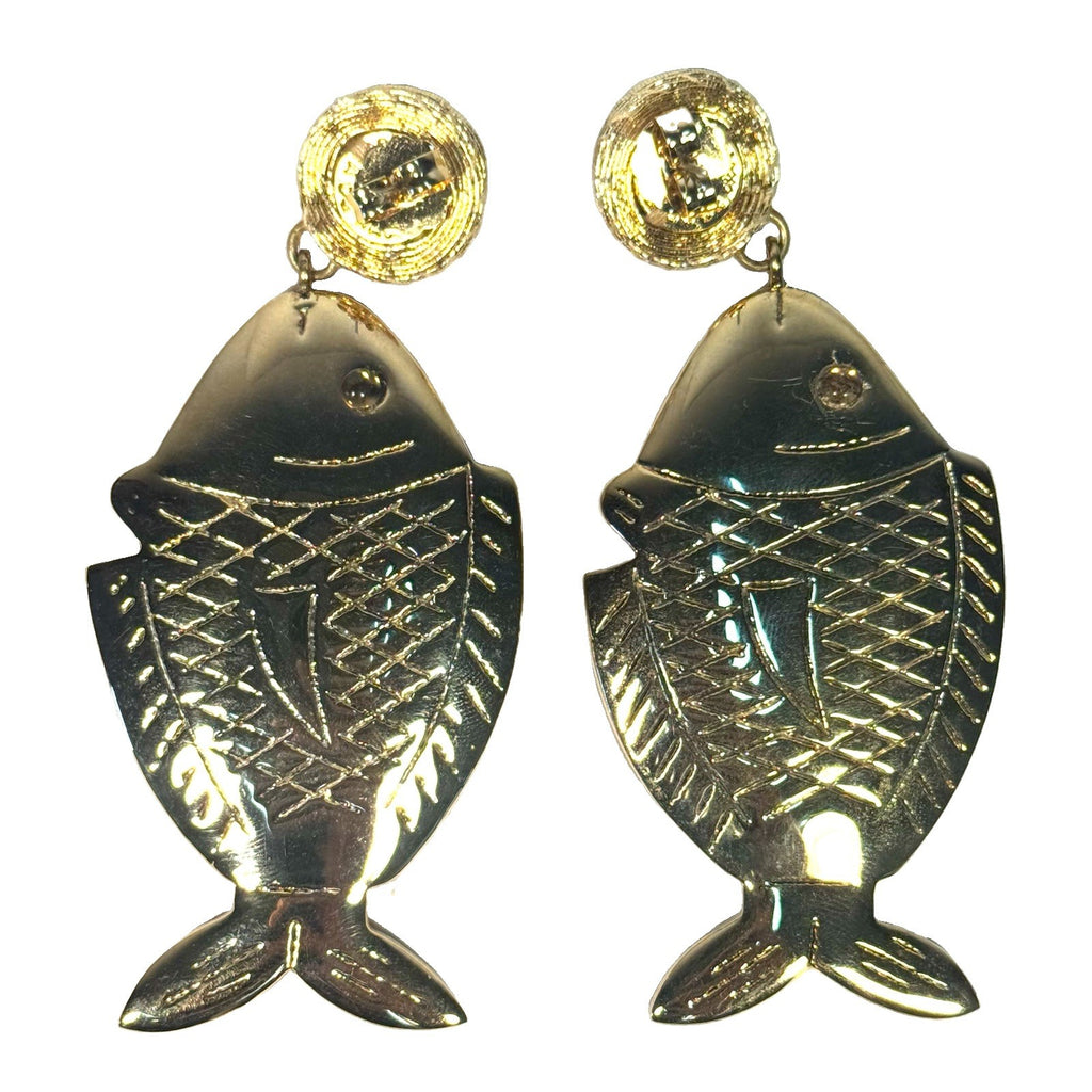 REBECCA DE RAVENEL Caspia Fish Electroplated Gold Post Back Earrings (MSRP $275)