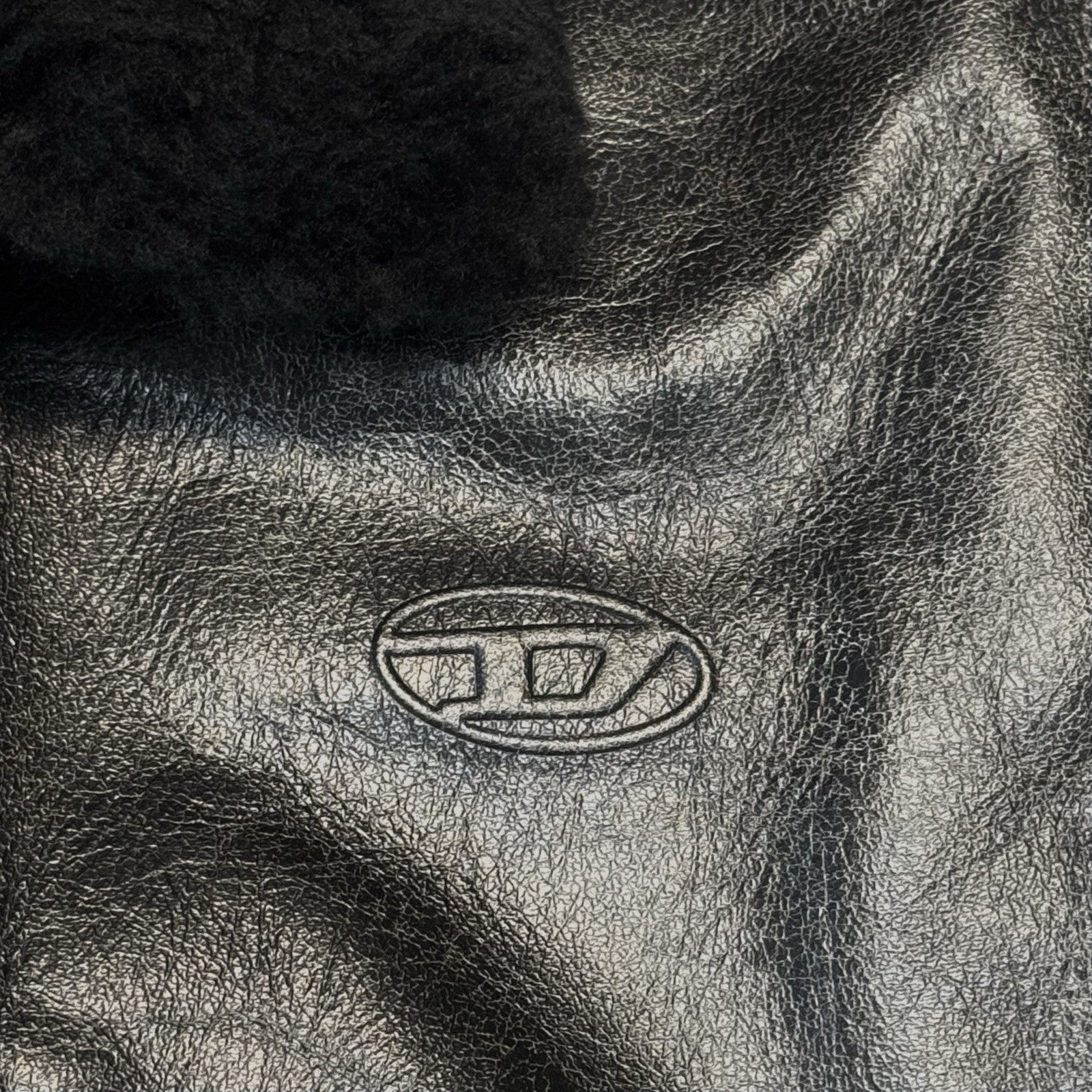DIESEL Mens Muds Fur Collar Leather Bomber Jacket Black 54 (MSRP $1,295)
