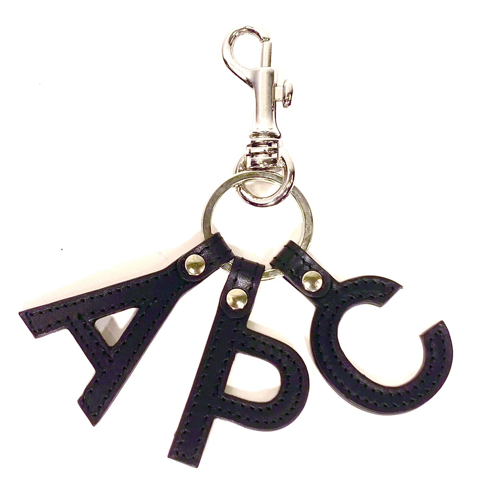 A.P.C. Leather Logo Keychain Fob Charm Navy Blue