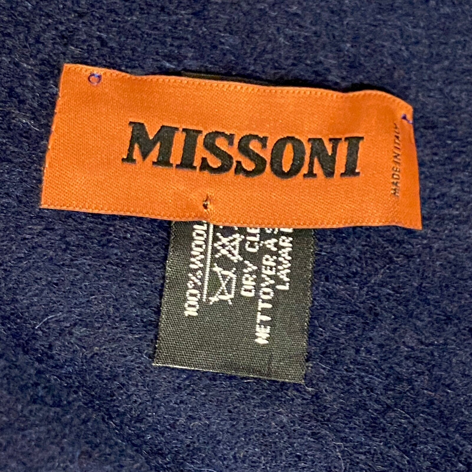 MISSONI Womens Wool Fringe Scarf Pink Logo Navy Blue Gray Fuchsia