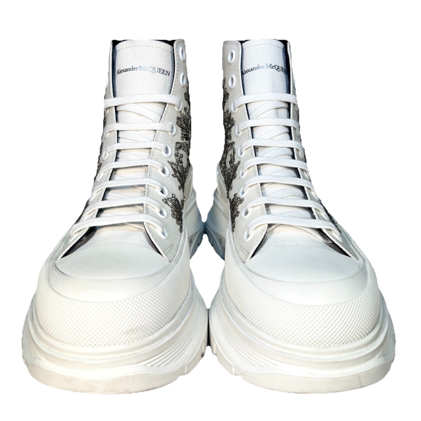 ALEXANDER MCQUEEN Mens Beaded Treadslick High Top Sneakers White 42 -MSRP $1,690