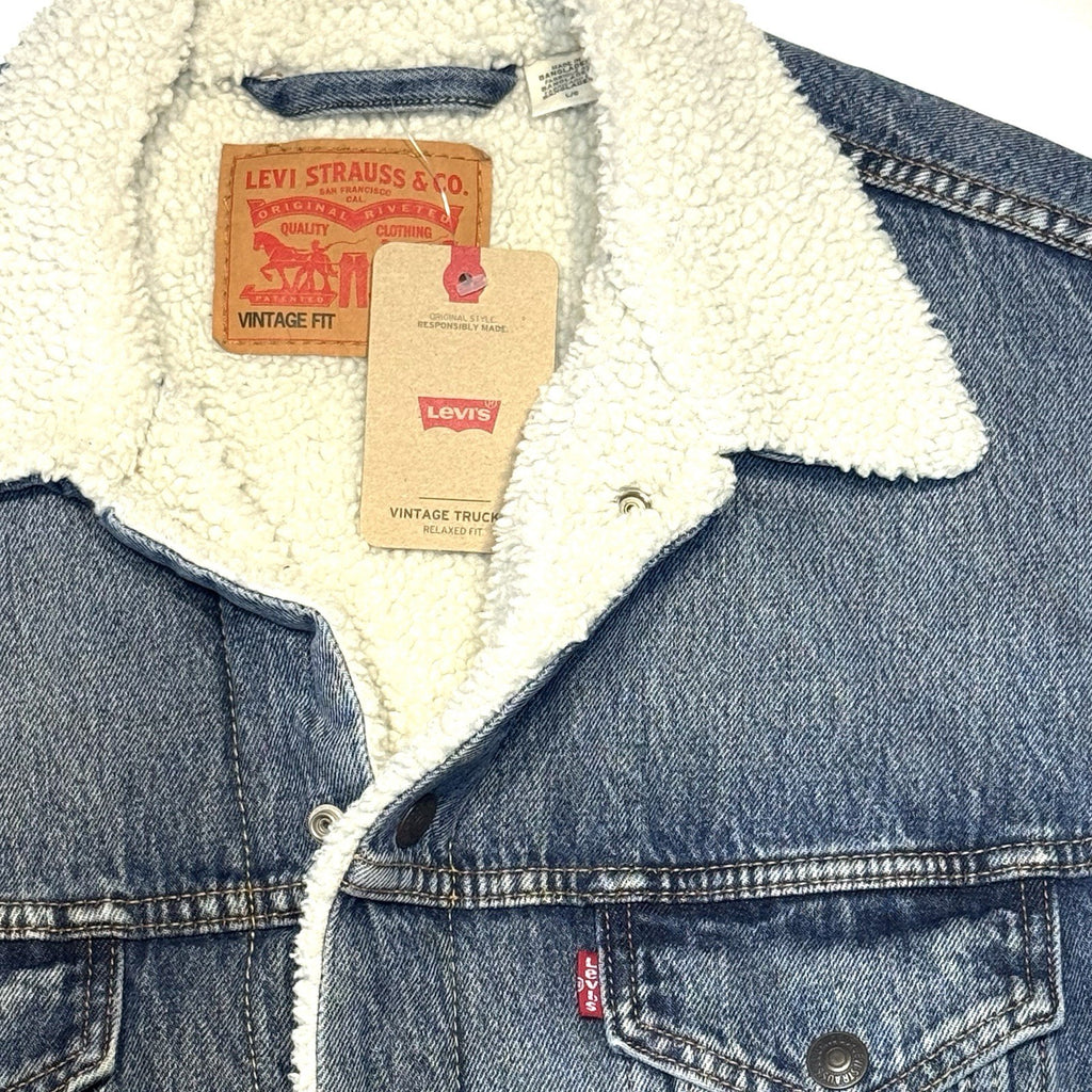 LEVIS Mens Vintage Fit Sherpa Jacket Denim Jean Trucker Jacket Blue L