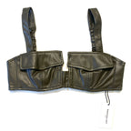 NONCHALANT Womens Ciara Faux Leather Bralette Pocket Top Army Green (MSRP $196)