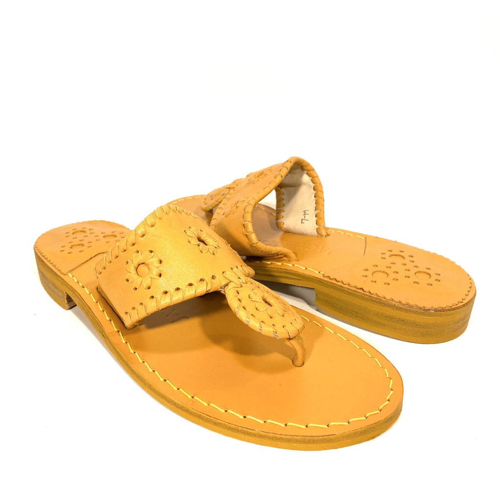 JACK ROGERS Womens Jacks Flat Monochrome Leather Sandals Yellow 5 (MSRP $128)