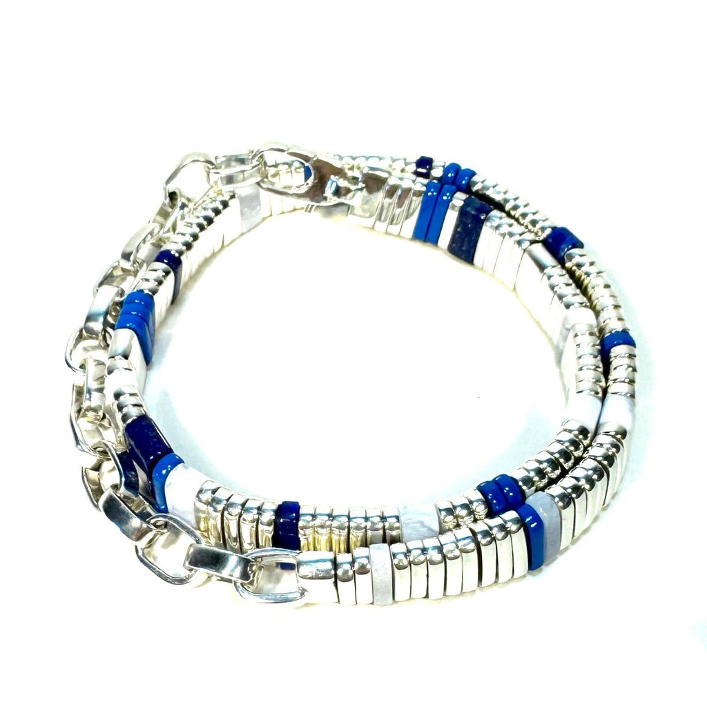 JOHN HARDY Womens .925 Silver Colorblock Lapis Lazuli Blue Agate Choker Necklace