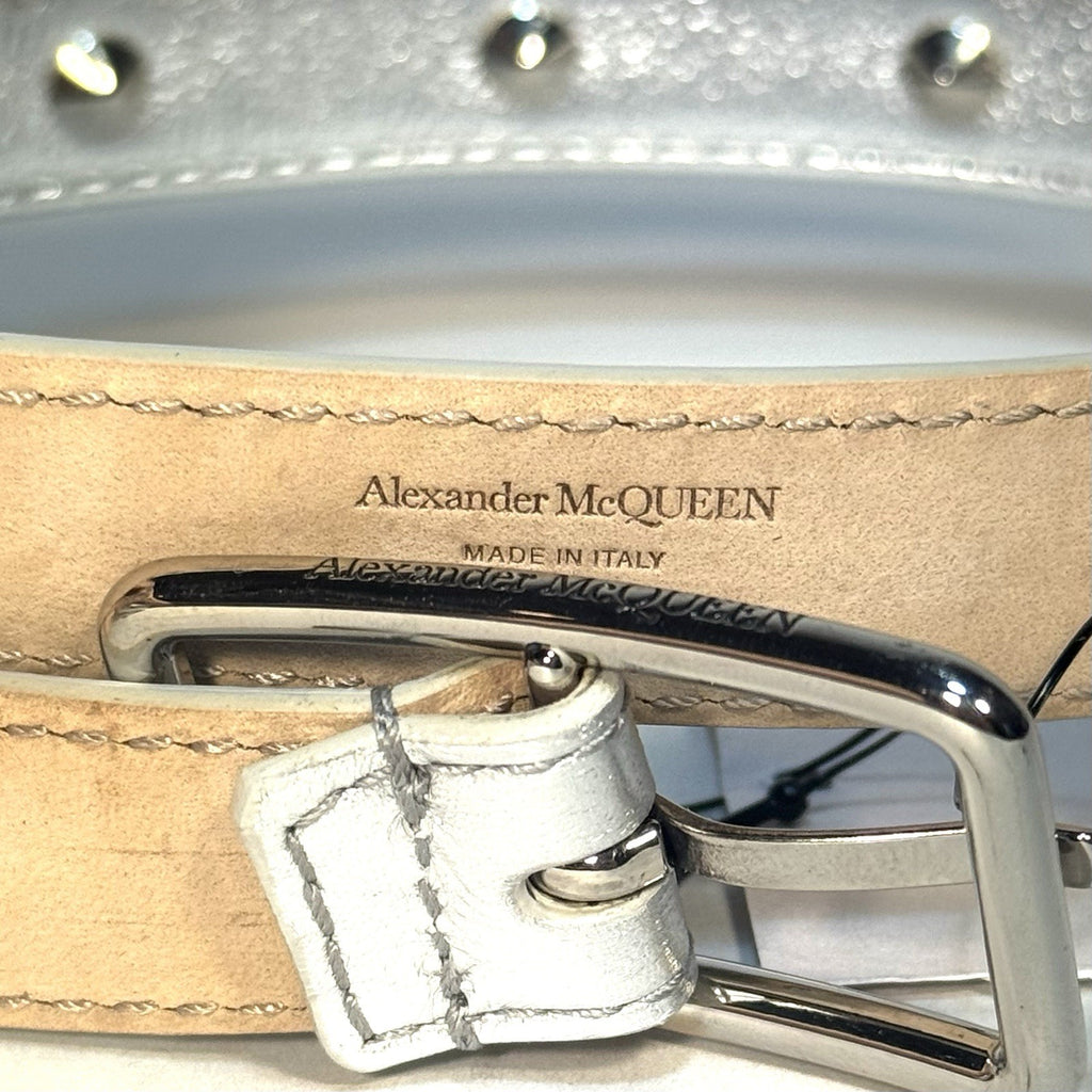 ALEXANDER MCQUEEN Womens Leather Long Studded Double Belt Silver (MSRP $1,190)