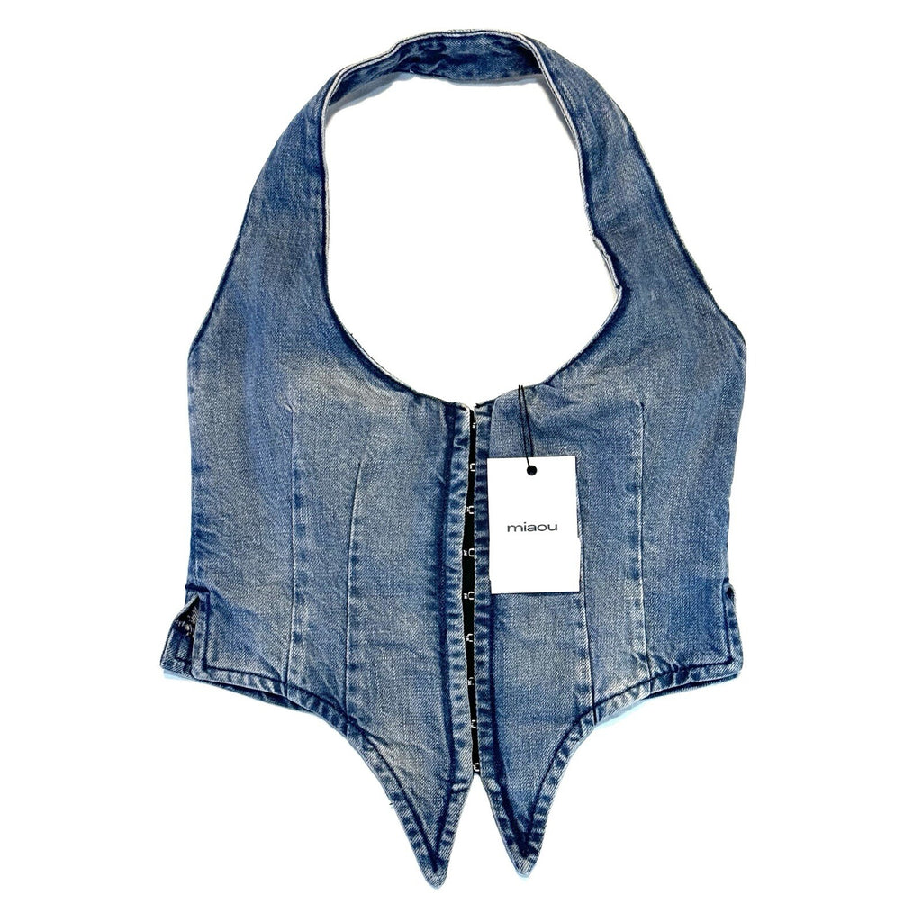 MIAOU Dani Denim Corset Vest Top Echo Blue (MSRP $295)