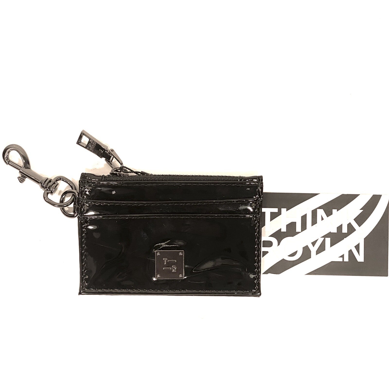 THINK ROYLN Everyday Vegan Patent Leather Zip Card Case Wallet Black (MSRP $58)