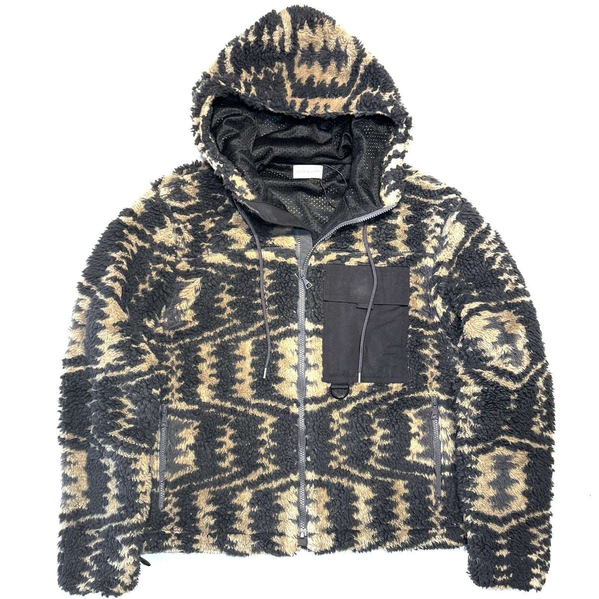 JOHN ELLIOTT Mens Morgan Camo Jacquard Fleece Sherpa Zip Hoodie Jacket Green S