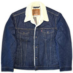 LEVIS Mens Premium Sherpa Jacket Denim Jean Trucker Jacket Dark Blue L