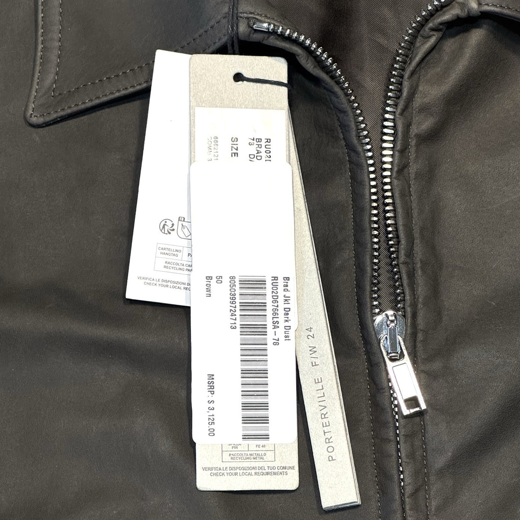 RICK OWENS Mens Brad Nubuck Leather Zip Jacket Dark Dust Grey 50 (MSRP $3,125)