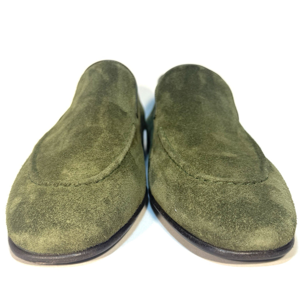 MANOLO BLAHNIK Mens Truro Suede Slip On Loafers Dark Khaki Green 9 (MSRP $995)