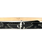 JIMMY CHOO Womens Mini Helina Snakeskin Embossed Logo Slim Belt Black -MSRP $450
