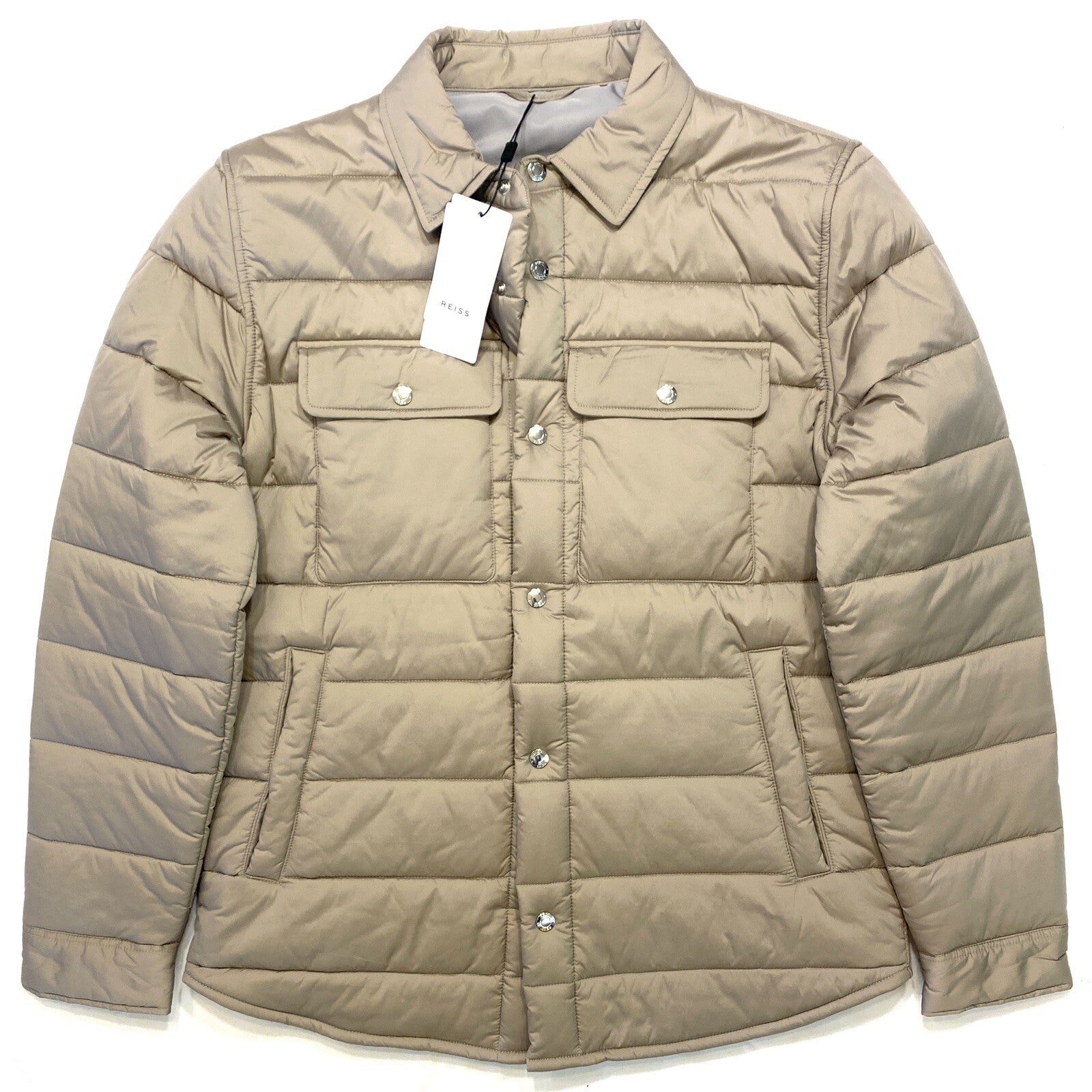 REISS Mens Chasey Light Quilted Puffer Jacket Stone Beige (MSRP $375)