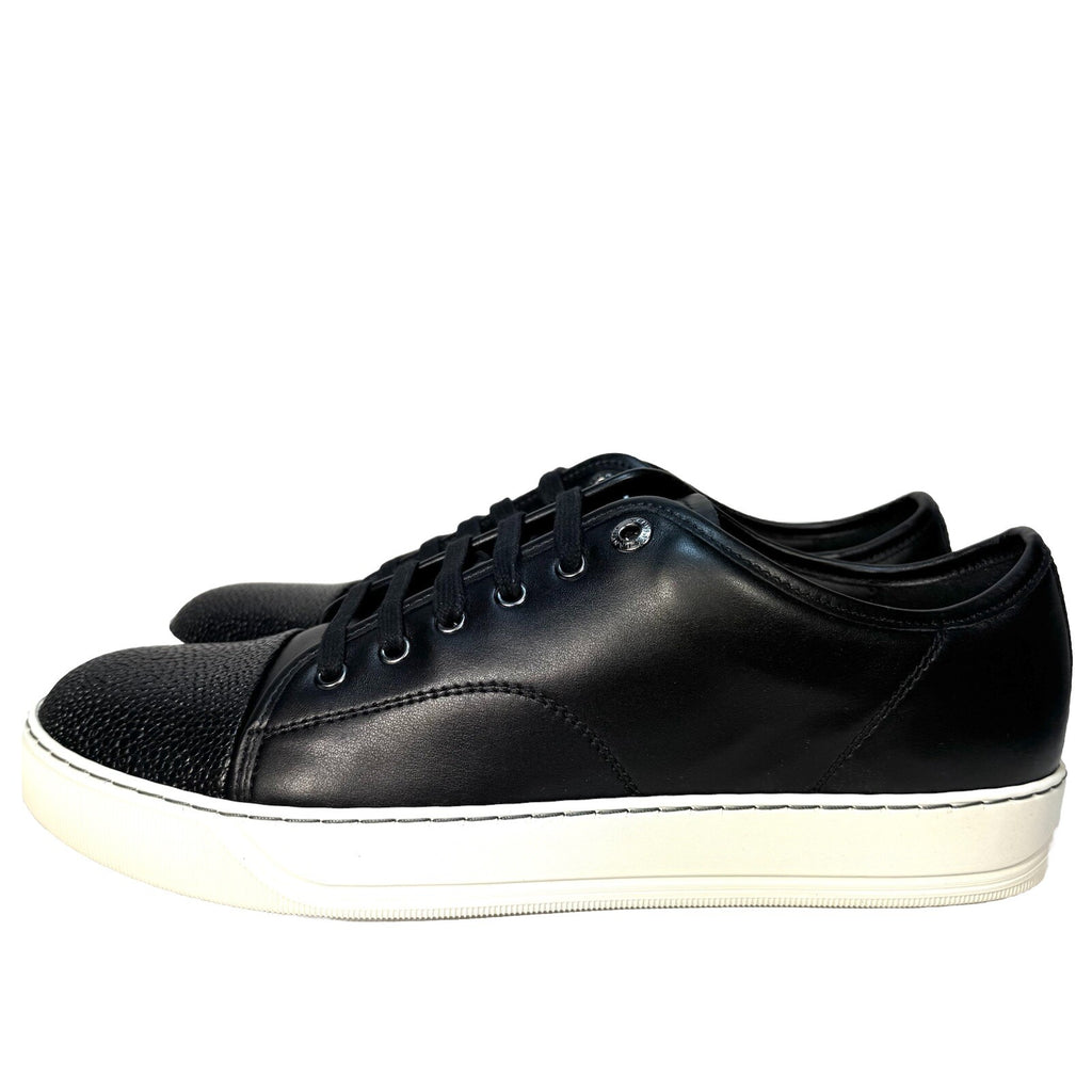 LANVIN Mens DDB1 Basket Cap Toe Leather Low Top Sneakers Black (MSRP $590)