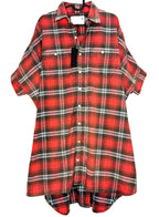 R13 Womens Plaid Oversized Boxy Button Front Flannel Shirtdress Red (MSRP $450)