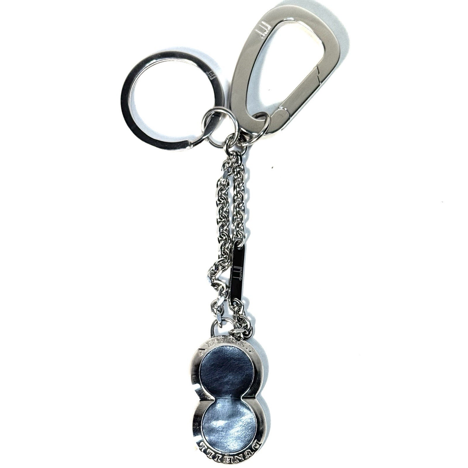 DUNHILL Double Coin Enamel Clip Key Fob Keychain Silver (MSRP $295)