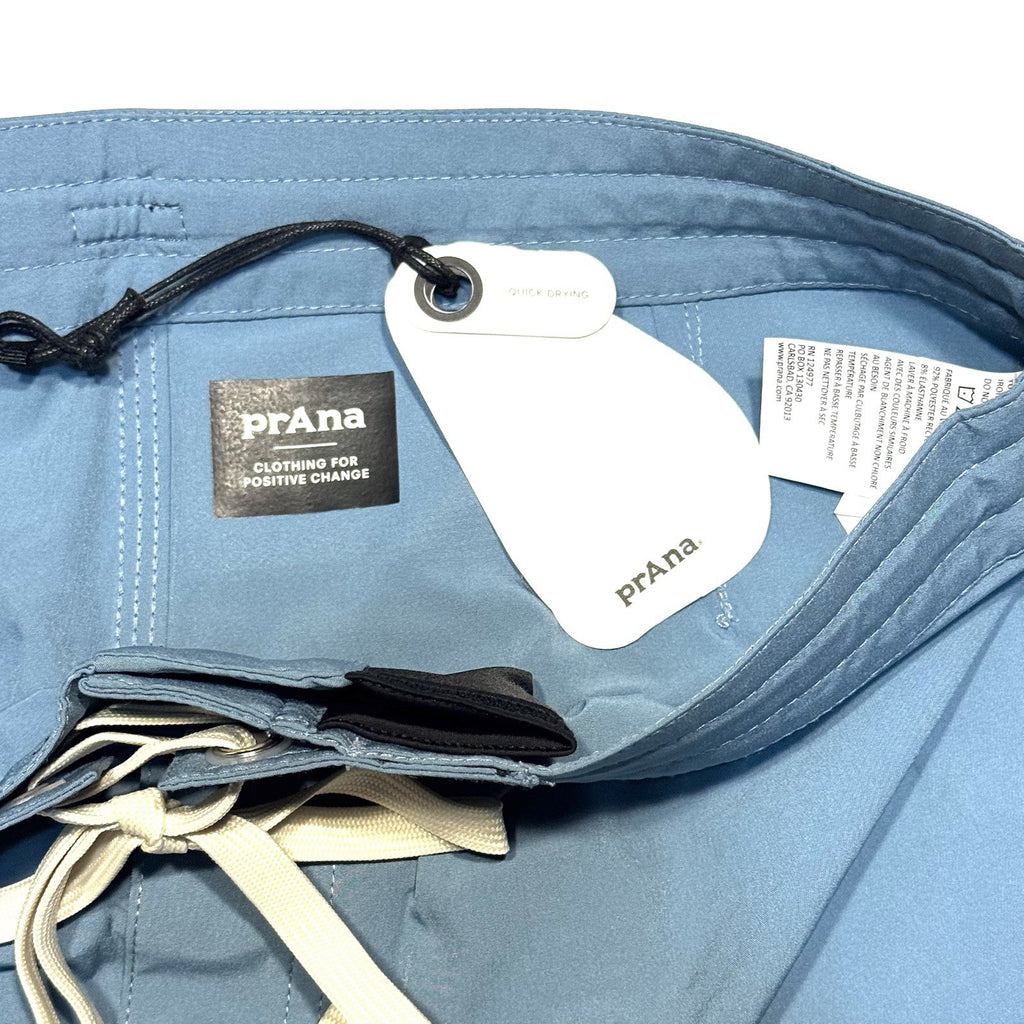 PRANA Mens 9in Fenton Board Shorts Swim Trunks High Tide Blue (MSRP $65)