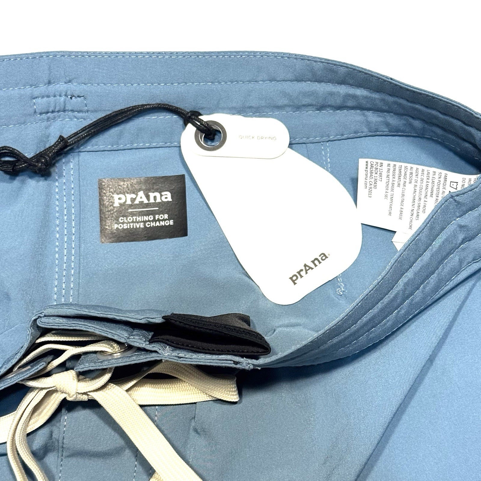 PRANA Mens 9in Fenton Board Shorts Swim Trunks High Tide Blue (MSRP $65)