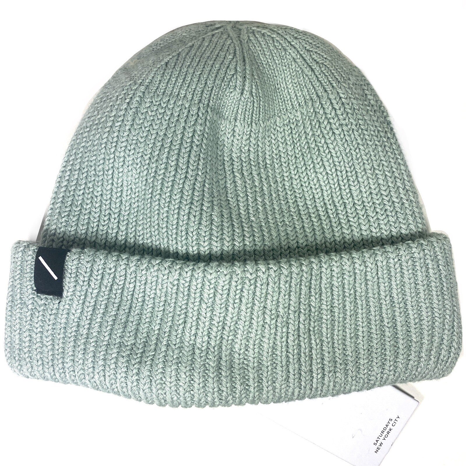 SATURDAYS NYC Knit Cotton Blend Beanie Hat Smoke Green (MSRP $55)