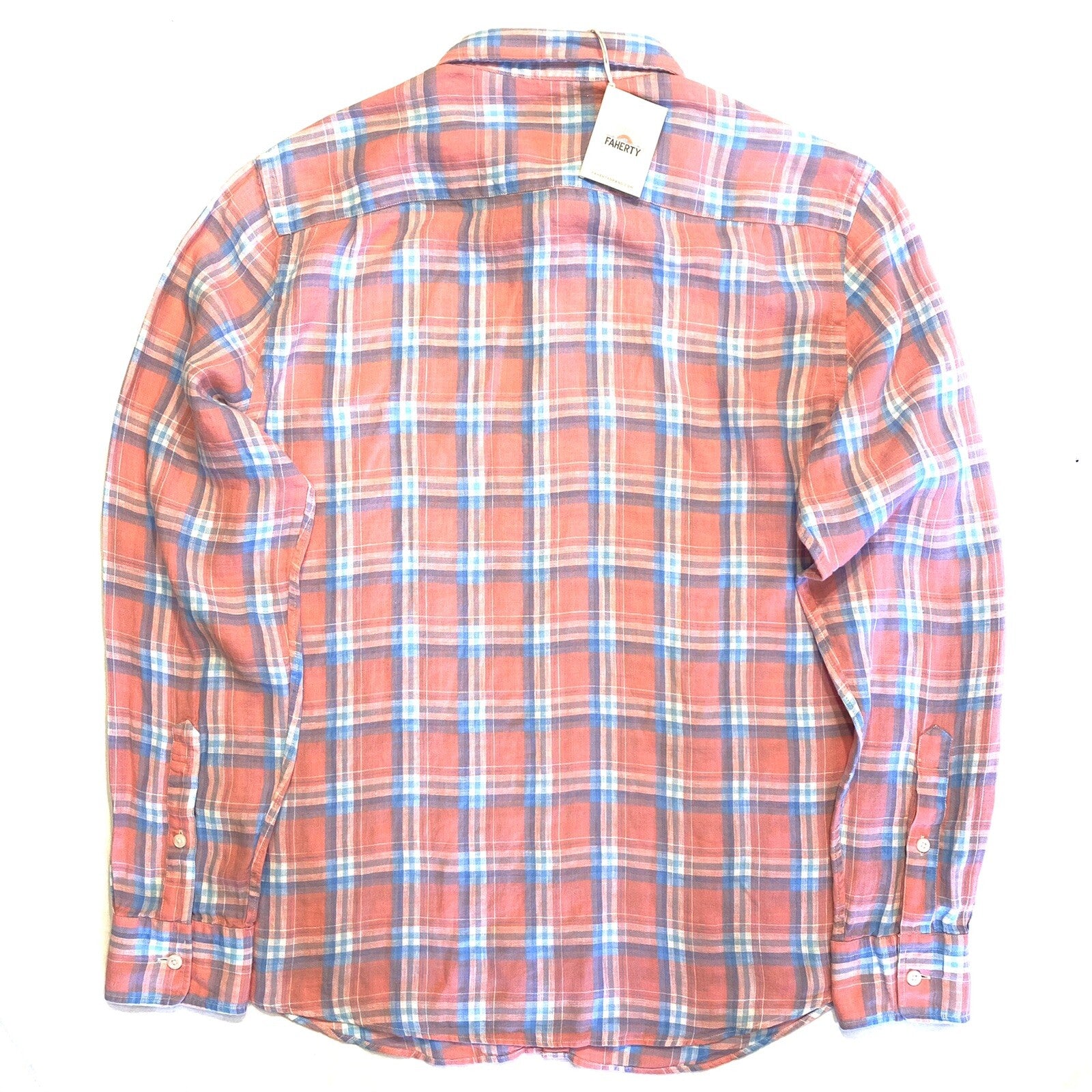 FAHERTY Mens Linen AMK Plaid Check Button Shirt Coral Pink (MSRP $168)