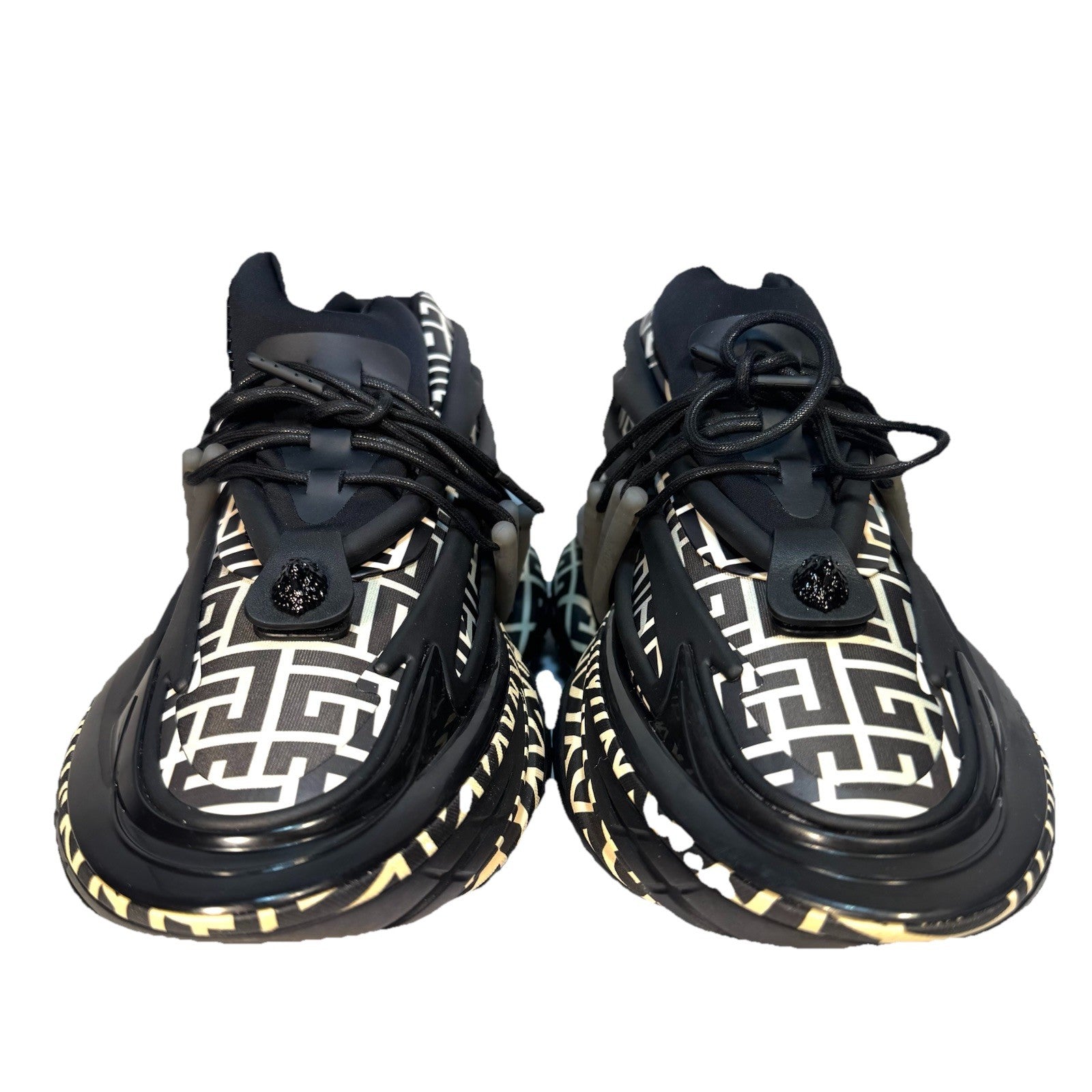 BALMAIN Mens Unicorn Monogram Low Top Sneakers Beige Black 42 (MSRP $1,350)