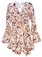 A.L.C. Salina Floral Linen Long Sleeve Mini Dress White Orange (MSRP $495)