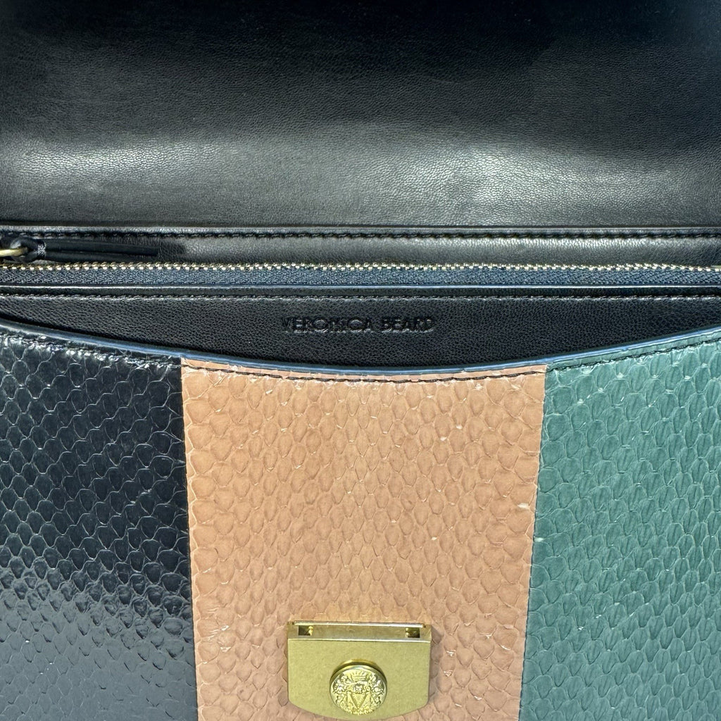 VERONICA BEARD Snakeskin Double Link Flap Bag Mutli Patch Cognac (MSRP $1,098)