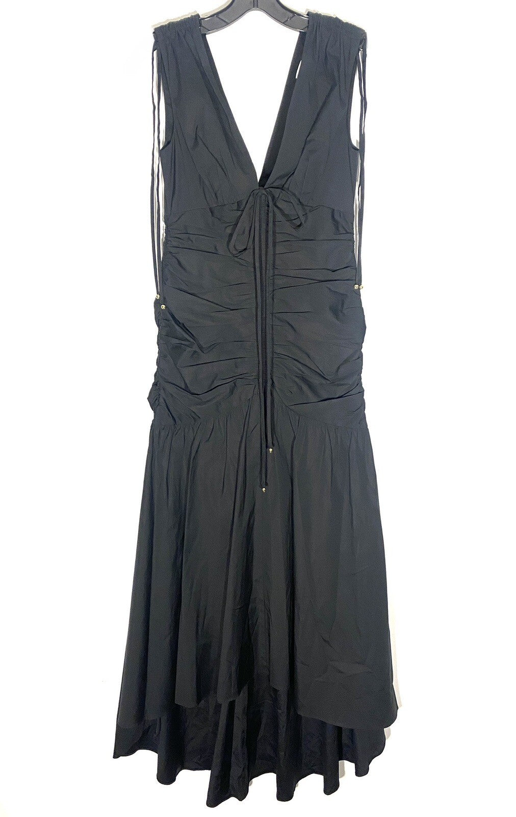 VERONICA BEARD Perrin Ruched Cotton Sleeveless Maxi Dress Black (MSRP $598)