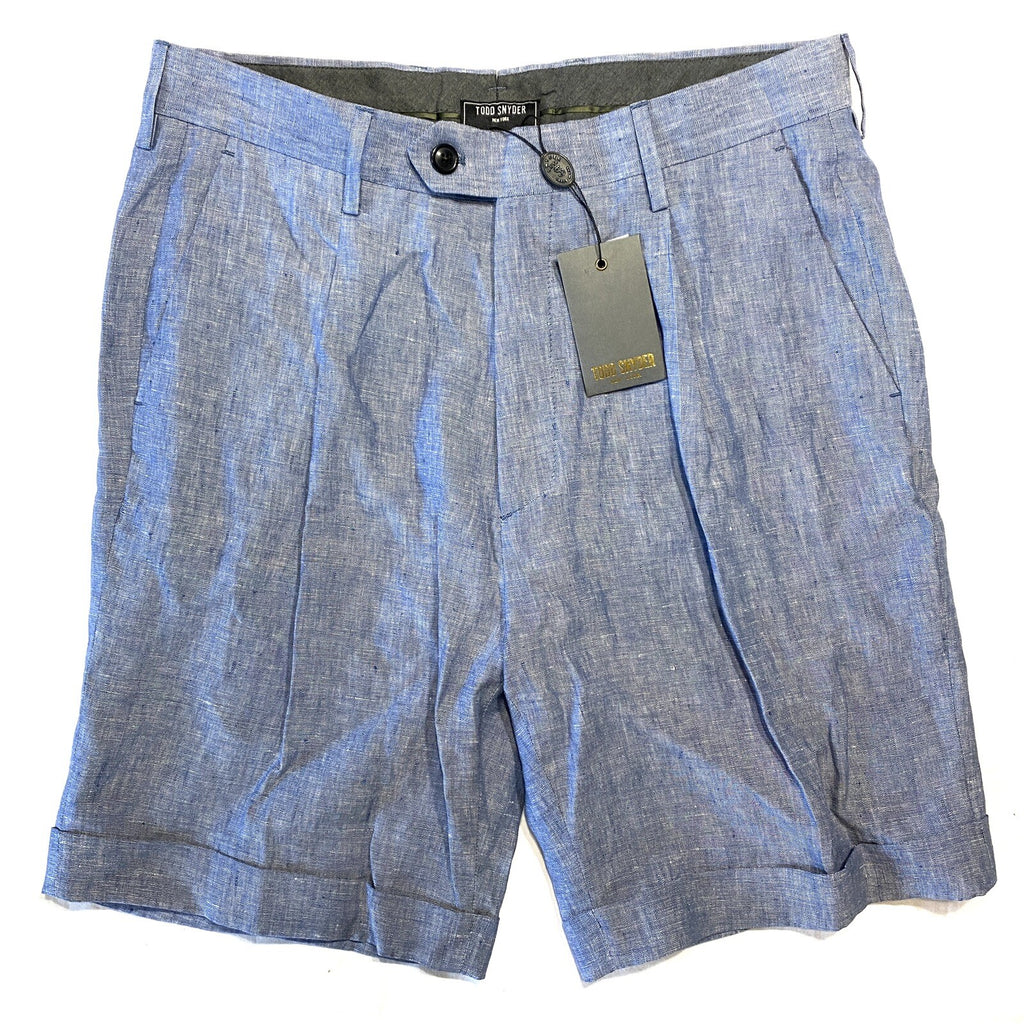 TODD SNYDER Mens Linen Chambray Madison Cuff Shorts Light Blue (MSRP $178)