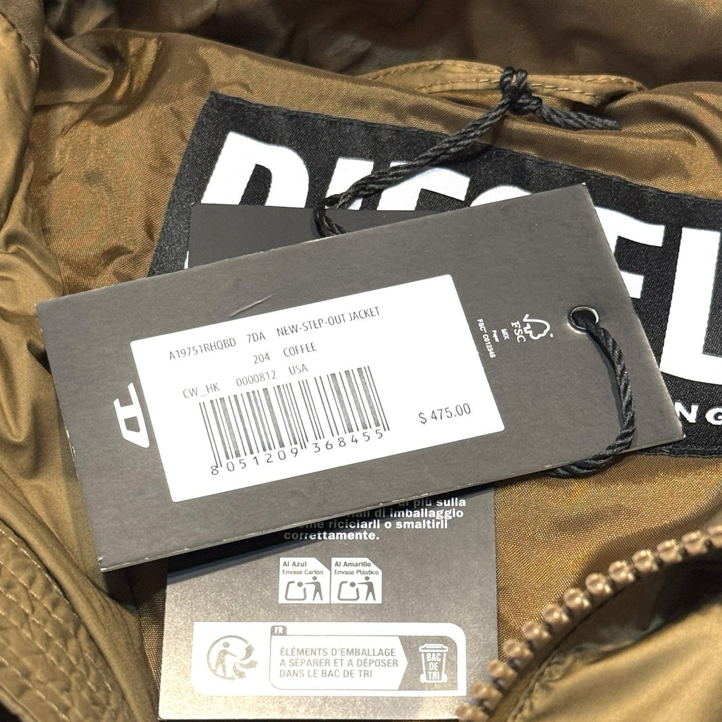 DIESEL Mens New Step Out Logo Puffer Jacket Coat Coffee Tan (MSRP $475)