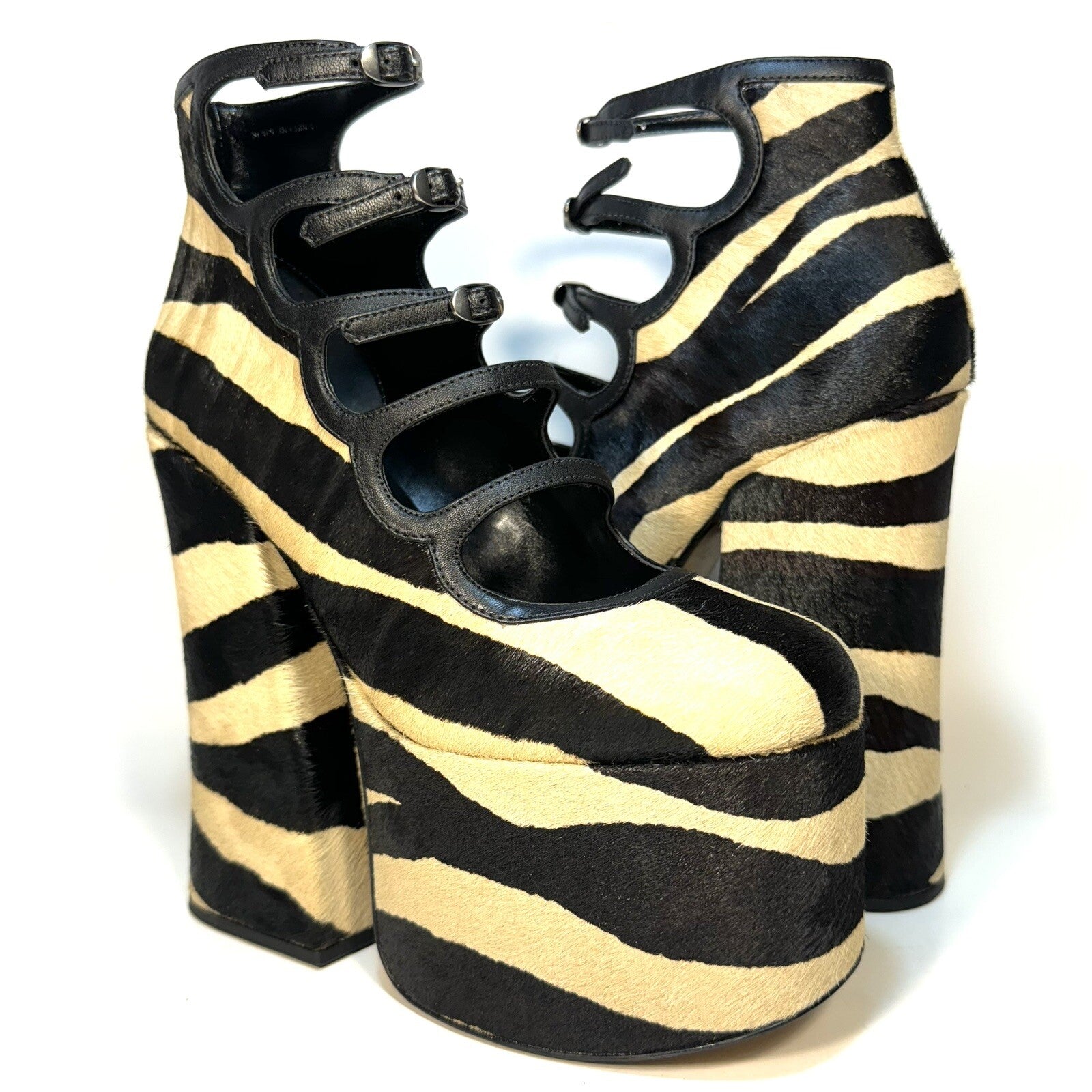 MARC JACOBS The Kiki Ankle Platform Boots Zebra Pony Hair Black (MSRP $550)