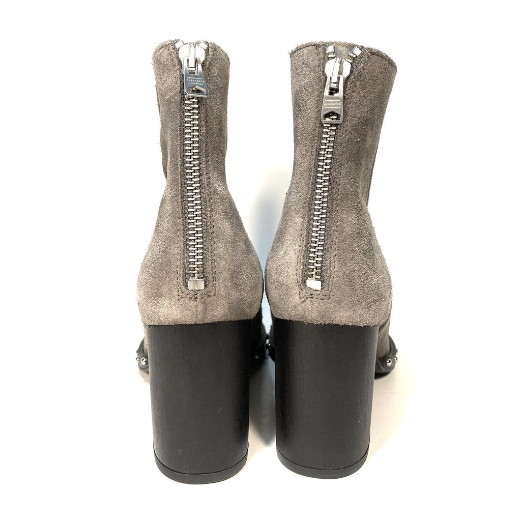 ALL SAINTS Womens Inez Suede Leather Zip Heeled Ankle Boots Grey 36 (MSRP $328)