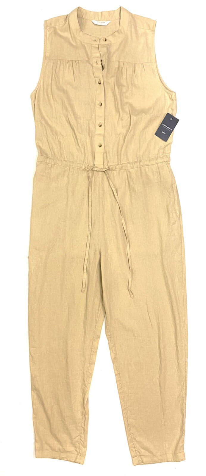 LUCKY BRAND Womens Natural Linen Sleeveless Button Jumpsuit Beige (MSRP $119)