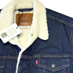 LEVIS Mens Premium Sherpa Jacket Denim Jean Trucker Jacket Dark Blue L