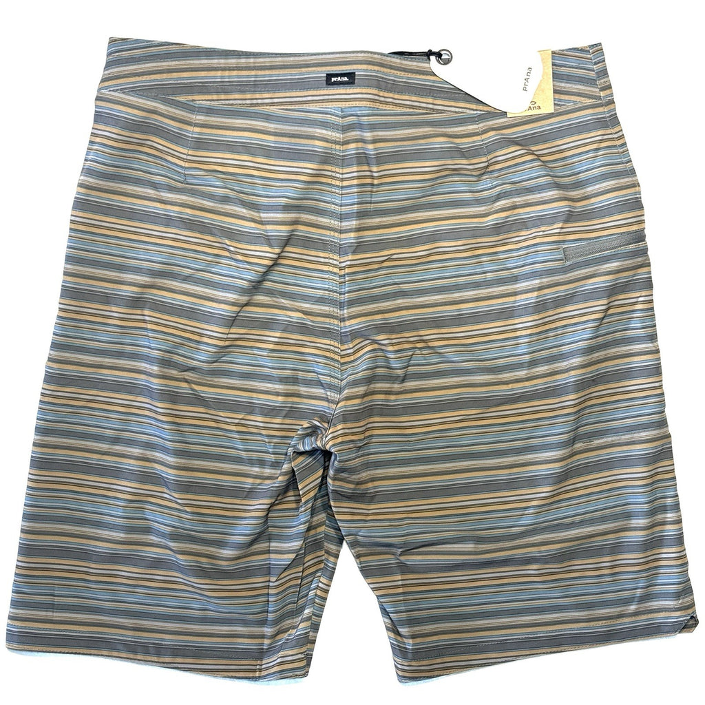 PRANA Mens 9in Fenton Board Shorts Swim Trunks Flint Stripe Grey (MSRP $65)