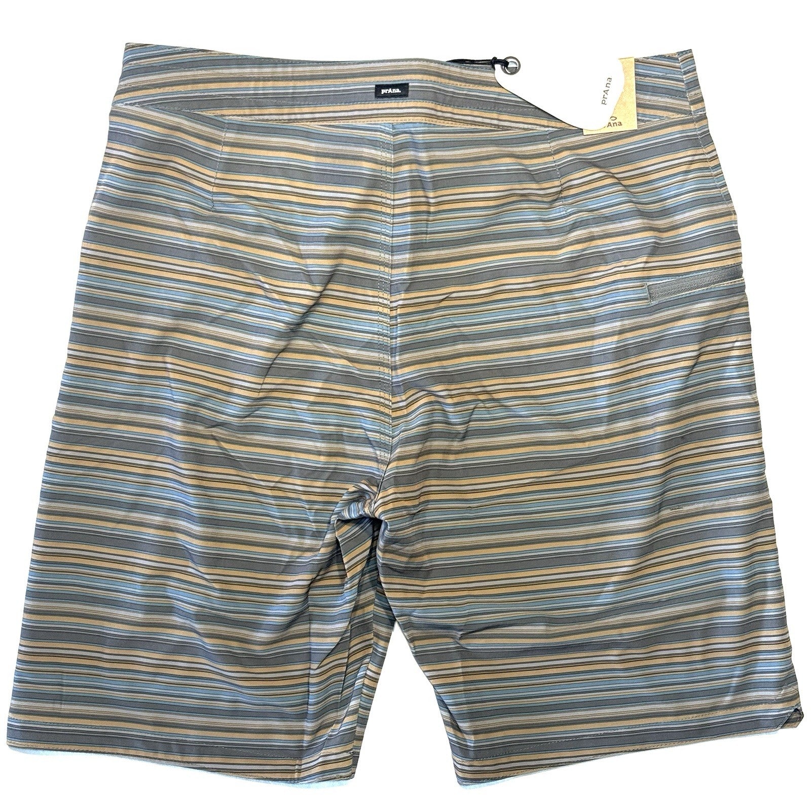 PRANA Mens 9in Fenton Board Shorts Swim Trunks Flint Stripe Grey (MSRP $65)