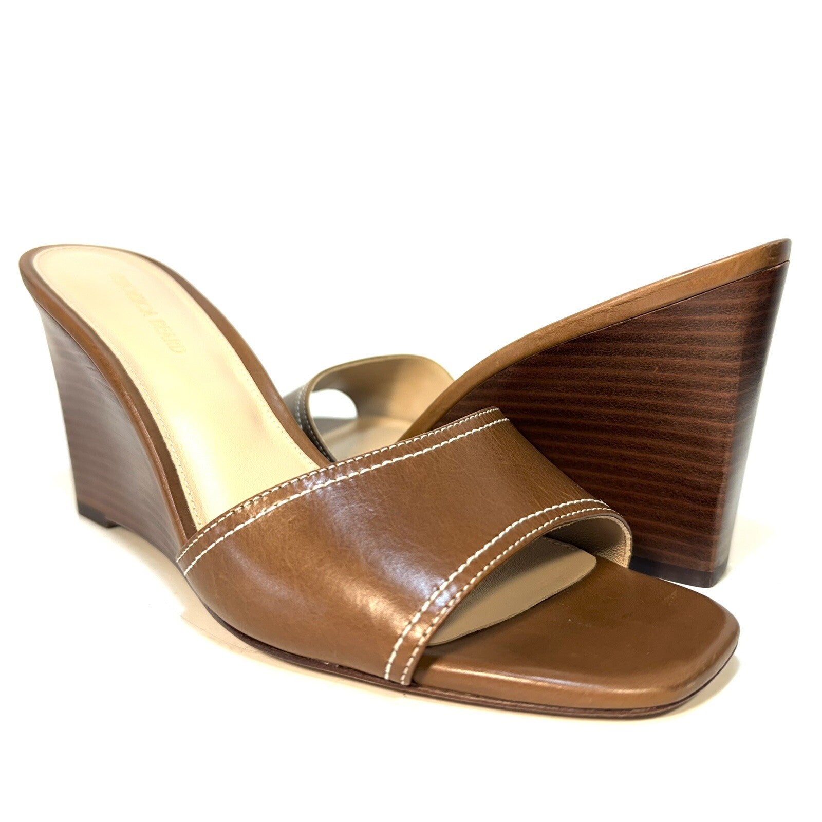VERONICA BEARD Ellen Leather Wedge Slip On Sandals Caramel Brown (MSRP $350)