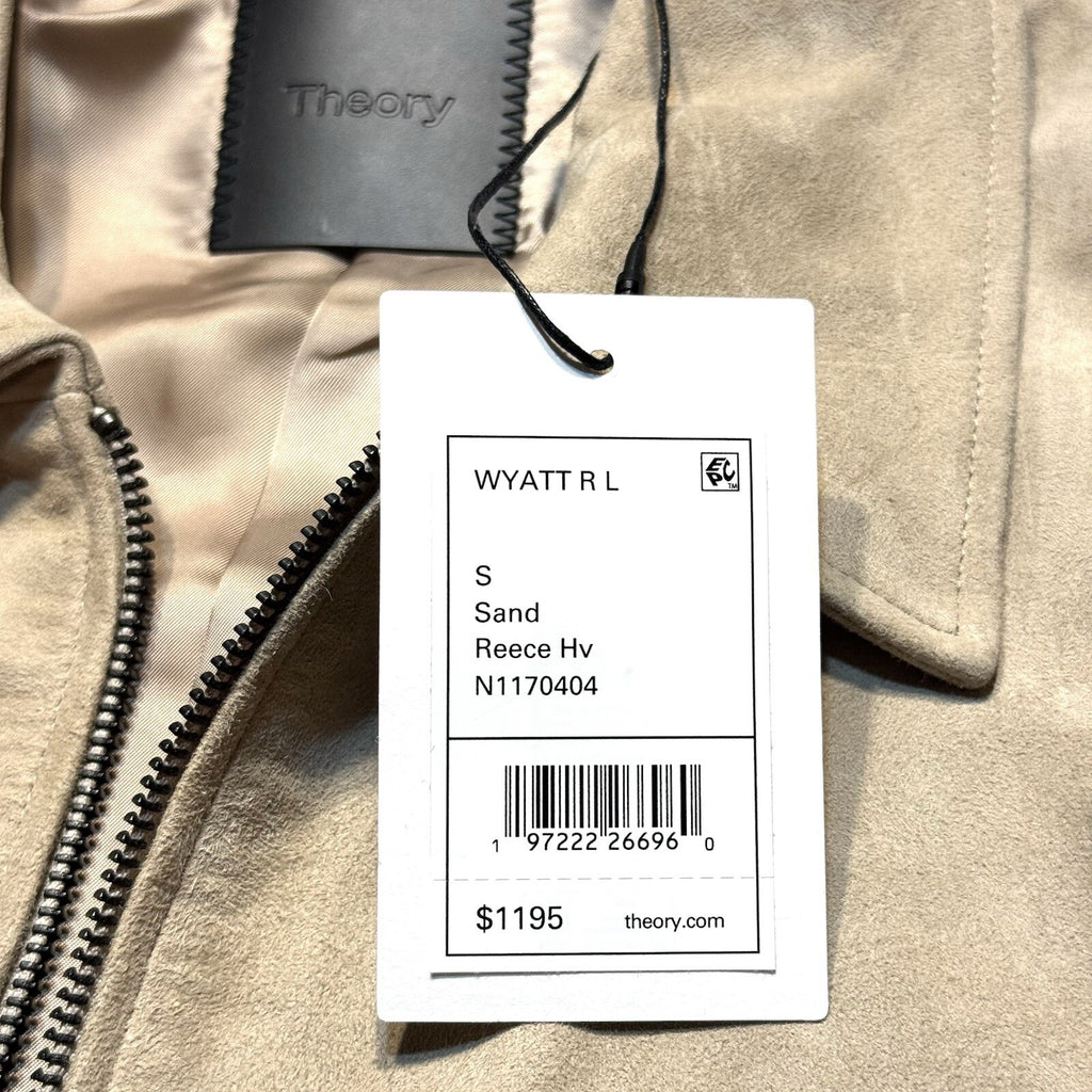 THEORY Mens Wyatt Suede Leather Zip Jacket Sand Beige S (MSRP $1,195)