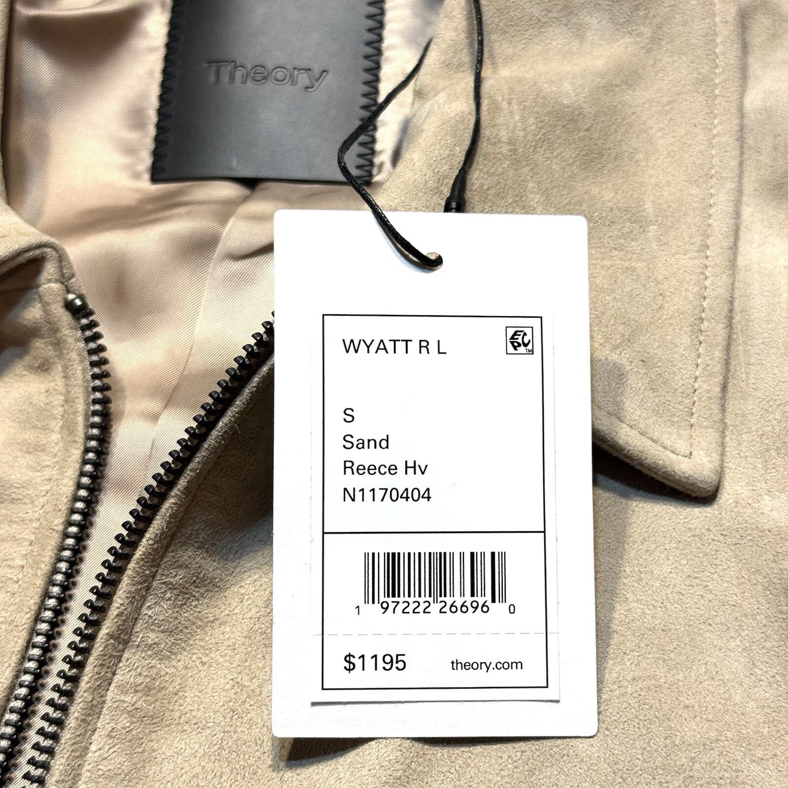 THEORY Mens Wyatt Suede Leather Zip Jacket Sand Beige S (MSRP $1,195)