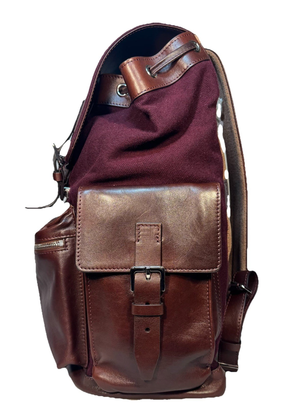 BRUNELLO CUCINELLI Leather Wool Canvas Backpack Burgundy Brown (MSRP $4,595)