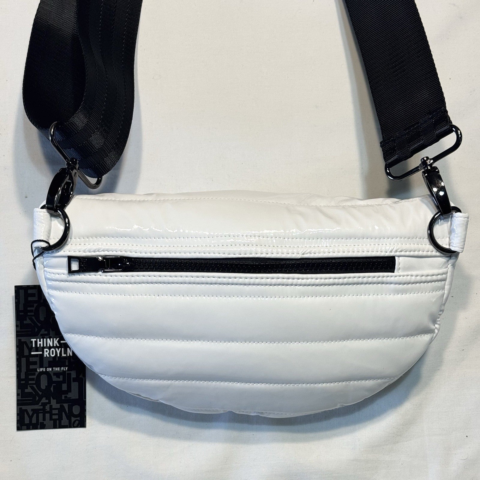 THINK ROYLN Little Runaway Sling Crossbody Waist Bag Patent White (MSRP $128)