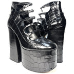 MARC JACOBS The Kiki Ankle Platform Croc Embossed Boots Black (MSRP $550)