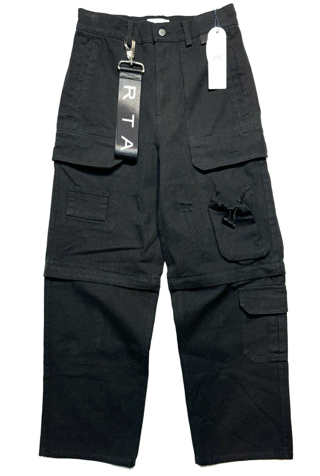 RtA Mens Multi Pocket Convertible Wide Leg Cargo Pants Black (MSRP $595)