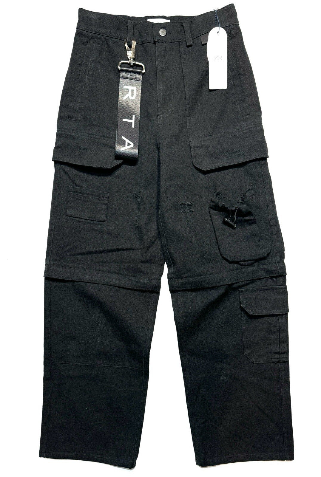 RtA Mens Multi Pocket Convertible Wide Leg Cargo Pants Black (MSRP $595)